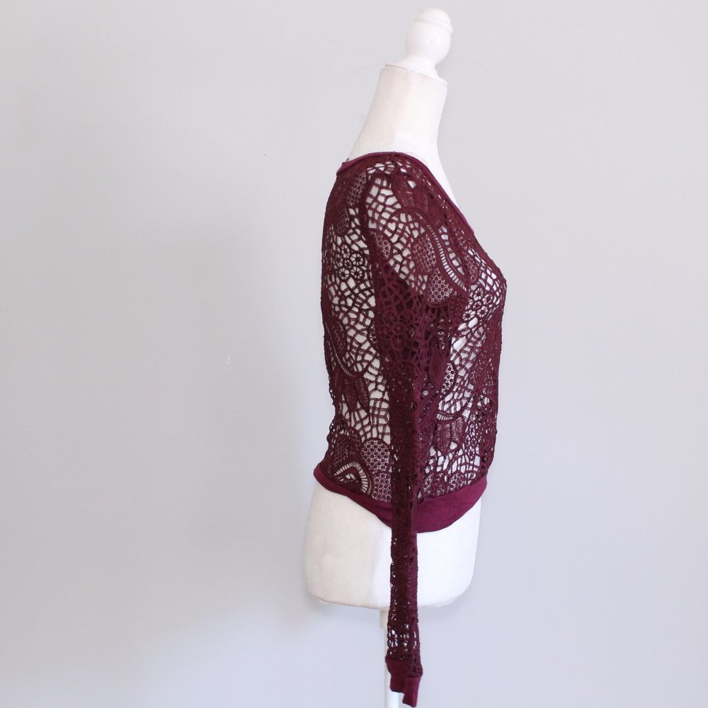 Charlotte Russe Red Sheer Lace Longsleeve Top XS - Picture 5 of 6